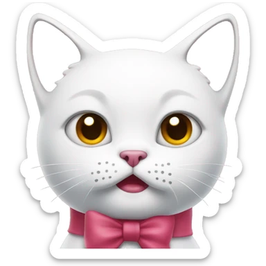 A white cartoon cat hello k with a red bow on its left ear, looking disgusted, a pink liquid out of his mouth sticker
