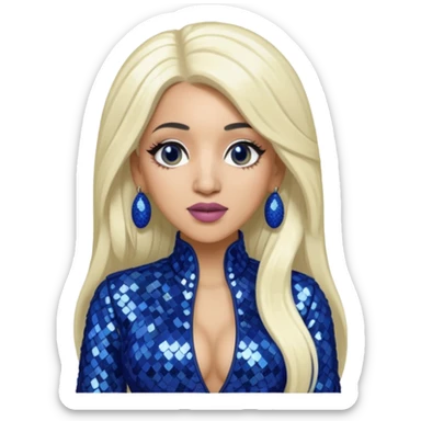 Cardi B with long white blonde hair, indigo sequin outfit sticker