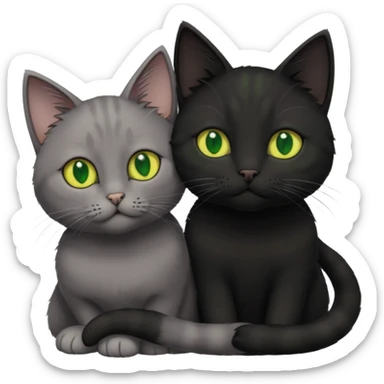 1 grey cat with green eyes and 1 black with yellow/green eyes cat cuddling sticker