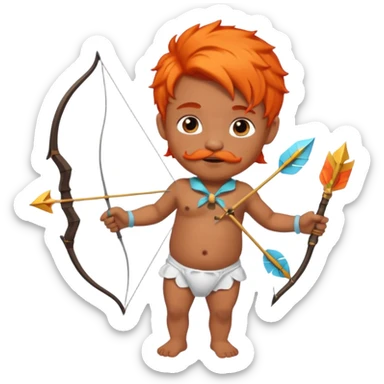 Black cupid with orange hair and mustache sticker