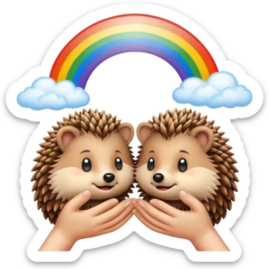 The Hedgehog Is Retro Holding Both Hands With Rainbow In Sky sticker