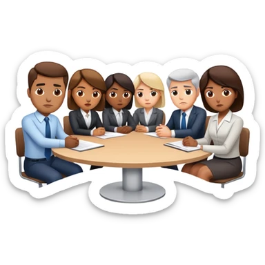 business people sitting around a table unhappy with my work sticker