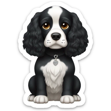 Small completely black king spaniel with white on chest sticker