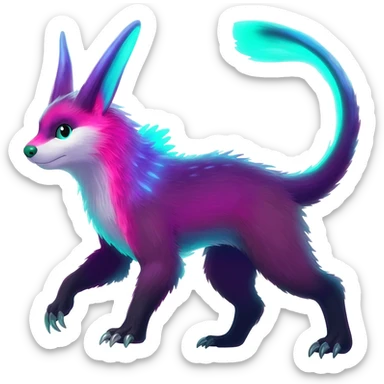 Colorful bioluminescent dark abysmal abyssal neon-glowing Trico-Sergal-Furret-Ferret-Wolverine-Vernid-furry-fursona-fusion-Fakemon-animal-hybrid-creature, full body sticker