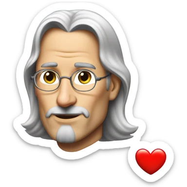 Steve jobs but with hair, flirty kiss and heart sticker