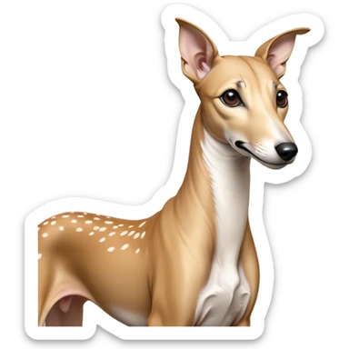 Cinematic Noble Fawn Greyhound Portrait Emoji, Poised and regal, with a slender, aerodynamic build and a smooth, elegant fawn Fur, deep-set soulful eyes, Simplified yet sharp and sophisticated features, highly detailed, glowing with a soft, dignified glow, high shine, intelligent and agile, stylized with an air of grace, focused and attentive, soft glowing outline, capturing the essence of a watchful and swift companion, so majestic it feels as though it could dash out of the screen with effortless authority! sticker