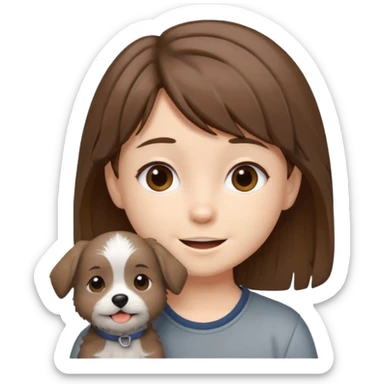 chibi teen with brown hair and her grey dog whos scruffy sticker