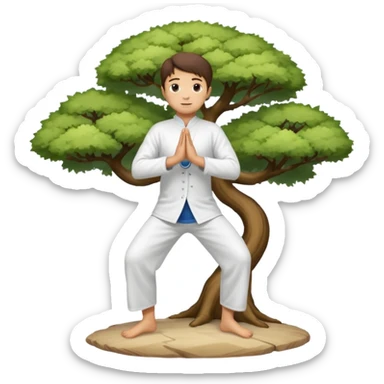 pratiquant de qi gong en position de l'arbre, en tenue noire ou blanche sticker