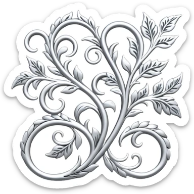Black and silver filigree vine design, 3D, extremely detailed design sticker