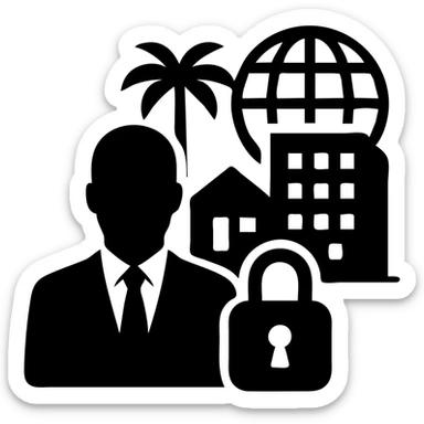 Ícono de real estate que refleje a nuestro cliente ideal: Empresarios y propietarios internacionales que necesitan vender, reinvertir o diversificar su portafolio en propiedades residenciales o comerciales en Miami, con absoluta confidencialidad y criterio. sticker