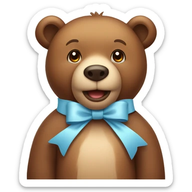  Cute brown bear wearing a light blue bow around its neck sticker