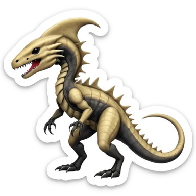 Marowak-Salandit-Xenomorph-hybrid-fantasy-creature (full body) with colored scale pattern markings sticker