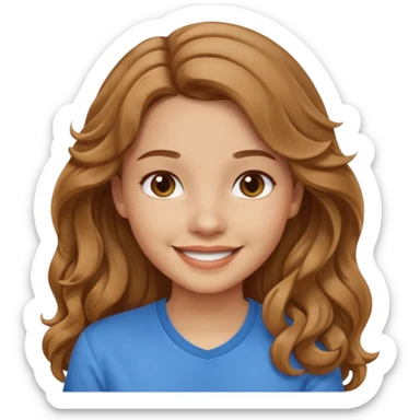 Please generate a portrait of a pretty girl with long, wavy, light brown hair., she's smiling. sticker