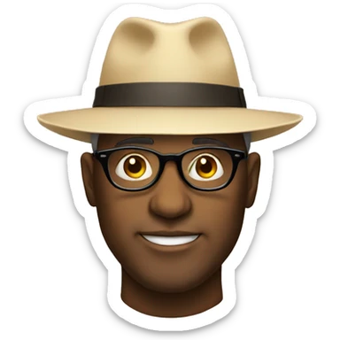 man with glasses and big hat sticker