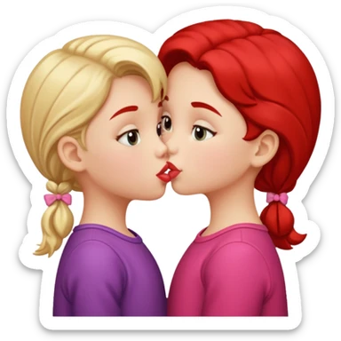 two little gals kissing on the lips sticker