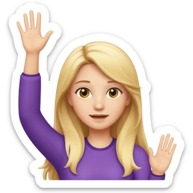 I want a white female animated gif emoji with long blonde hair putting hands up in the air sticker
