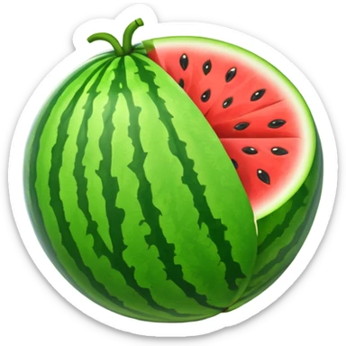 vibrant stylized whole watermelon emoji, sprite for 2D fruit ninja game sticker
