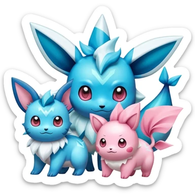 Shiny colorful Glaceon-Vaporeon-Clefairy-Pokémon sticker