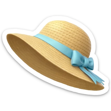 Straw garden hat with light blue ribbon and bow sticker