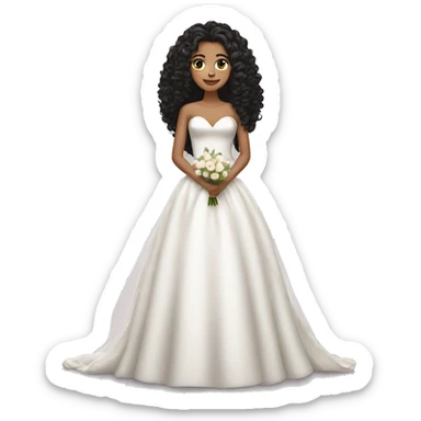wedding bride with long black curly hair brown eyes sticker