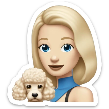  mom with straight blonde hair and blue eyes is holding a cream poodle  sticker