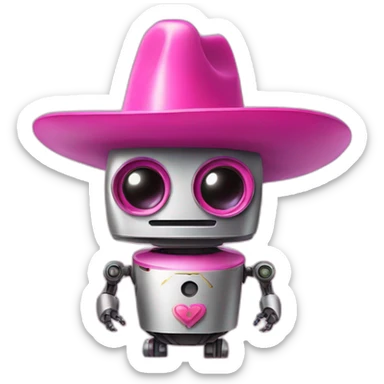 Robot wearing a pink sombrero sticker