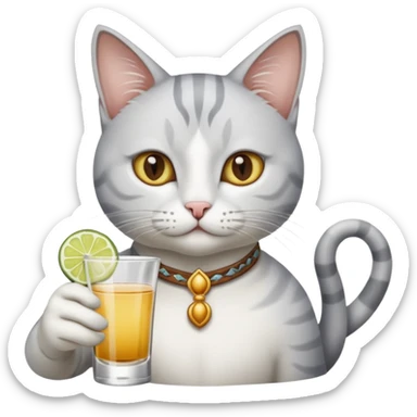 White and grey cat drinking tequila in meksykańskie style  sticker