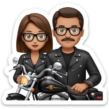 Un couple de biker sur une harley road king noire, l'homme no moustache et une paire de lunettes demetz ros21, la fille a des cheveux plus dans les tons chatain sticker