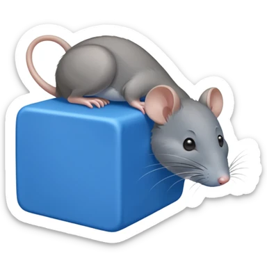 raton gris comiendo bloque azul sticker