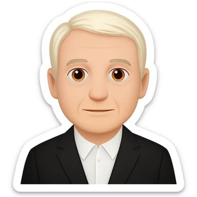 Create an emoji style image of Draco Malfoy at 50 years old, wearing a black suit. Keep the background transparent. The style should resemble classic emoji aesthetics with clear, simple features and vibrant colors. sticker
