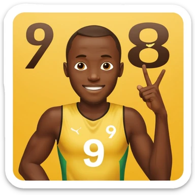 usain bolt with a pannel behind him with 9.58 behind him sticker
