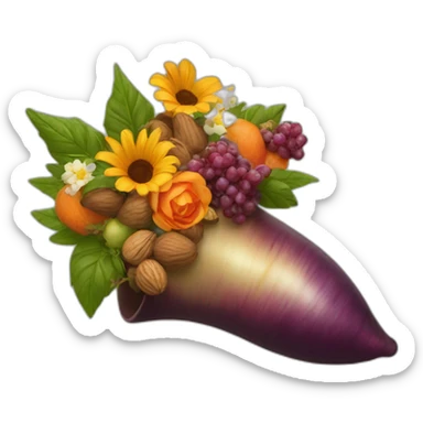 a large horn overflowing with produce, flowers, or nuts sticker