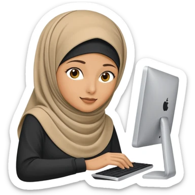 hijabi woman using desktop computer sticker