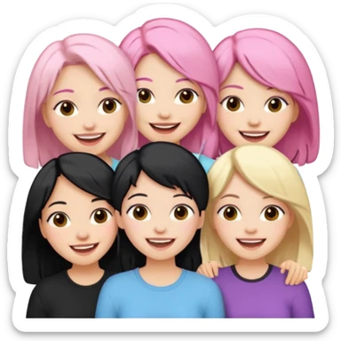 Girlfriend emoji - 5 white girlfriends, 1 with pale pink hair, 2 with black hair, 1 with medium blonde hair  sticker