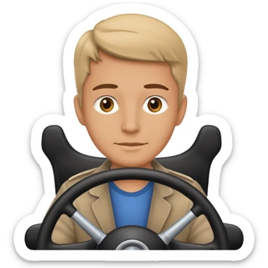 driver with simple face at steering wheel, neutral expression sticker
