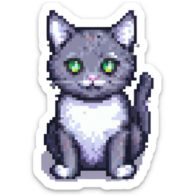 simple and cute pixel art cat, 8-bit style sticker