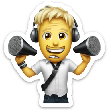 Billy Joe Armstrong holds loud speaker sticker