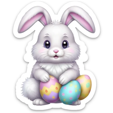 Easter bunny with colorful eggs sticker