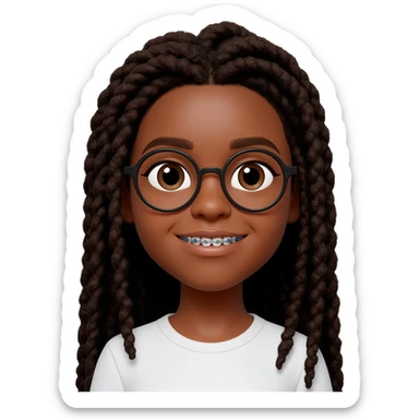 black girl with locs and glasses and braces NERD sticker