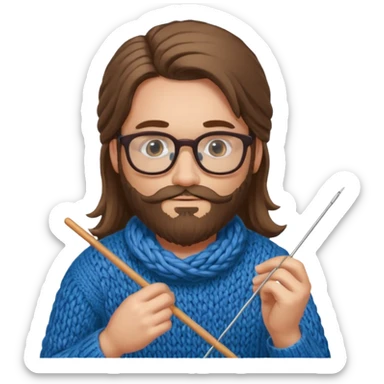 man with beard and long hair knitting sticker