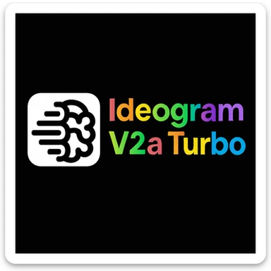 make a non gradient solid but colorful text of "Ideogram V2a Turbo", black background, add this logo too, make it good art for this sticker