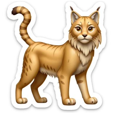 Cinematic-Lynx-Realistic-Full-Body-Standing on all fours-Emoji – head tilted dramatically, sleek golden-brown fur with faint spotting, long legs and large paws poised elegantly, simplified yet realistic focused features, highly detailed, glowing with an almost sarcastic glow. sticker