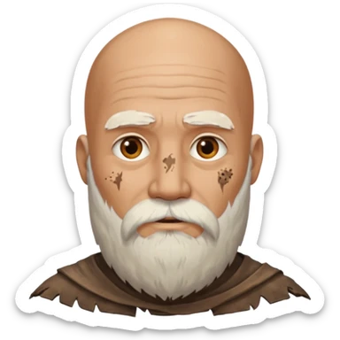 ancient man bold head, tattered animal skin leather sticker