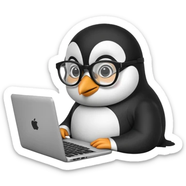 createa nice penguin and using his laptop make it like a developer sticker