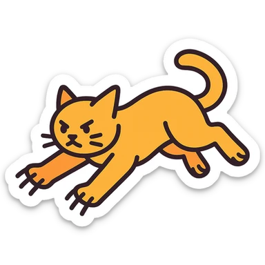 stylized cat with claws out, mid-leap sticker