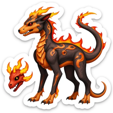 Skeletal Fiery Flaming Volcanic Draconic Cubone-Salandit-Houndoom-Houndour-Marowak-Poochyena-Litten-Fakémon-hybrid-creature (full body), 4 legs sticker
