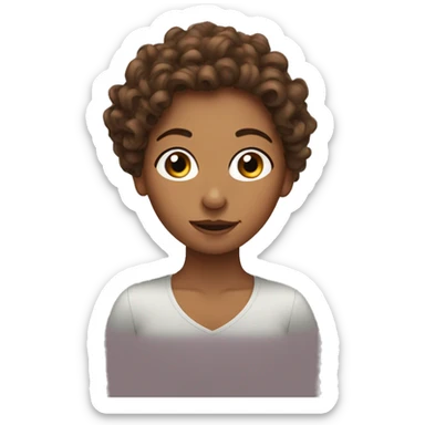 Brown curly haired women tucking hair behind ear sticker