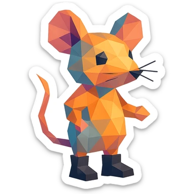 mouse emoji wearing black boots, low-poly polygonal style, vibrant colors sticker
