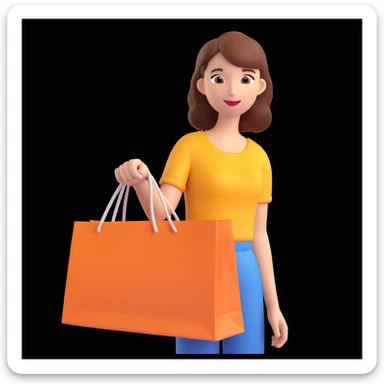 A young woman with a shopping bag, in a city street, vibrant colors, detailed background, shopping festival, niche brands, aesthetic lifestyle sticker