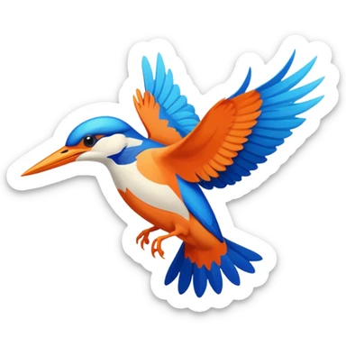 Create an abstract 2D outline of flying kingfisher. Do make it too detailed but make it recognizable. Keep the number of colors limited to only 5 distinct colors.  sticker